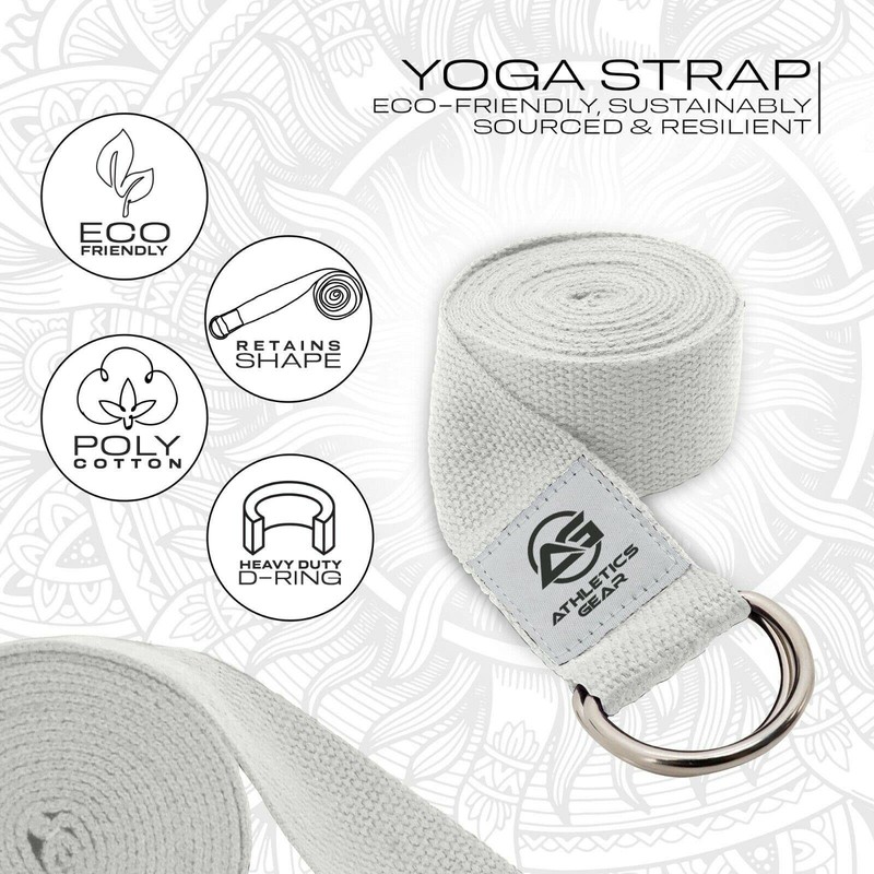 Yoga Strap Belt with Metal D-Ring Buckle, 6ft long &