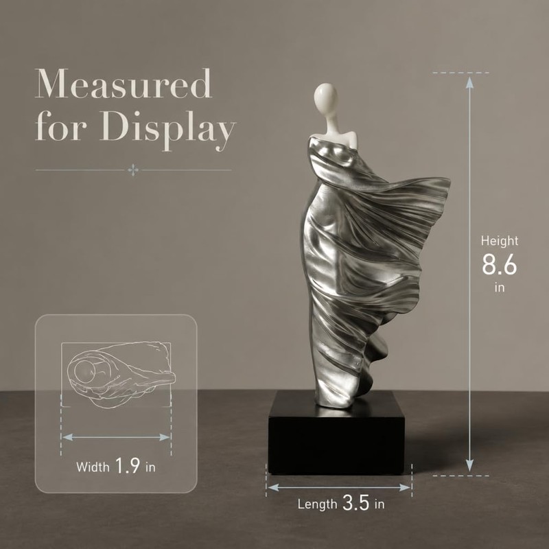 Silver Flowing Dress Abstract Woman Resin Statue