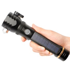 Multi Function Solar Power Military Flashlight Glass Breaker Camping Outdoor Car Home Emergency Flashlight