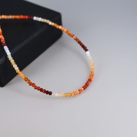 Gempires Natural Mexican Fire Opal Necklace, Fire Opal Crystal Necklace, Opal Beads Choker Necklace, 18 inch Silver Plated Adjustable Chain, Gifts for Women