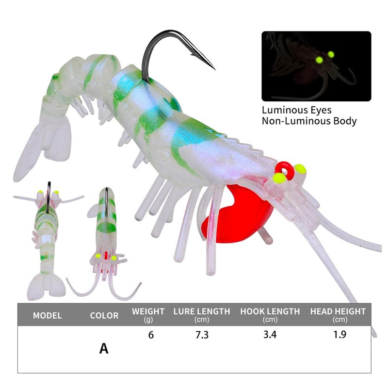 FOLANDO Glow Shrimp Lure 7.3cm 6g Head Jig with Segmented