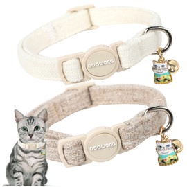 Cat Collar,2 Pack White Hemp Cat Collars Breakaway with Bell, DOGWONG Safety Buckle Wedding Cat Collar for Girl Boy Cats and Small Dogs，Adjustable 7-12 Inch,Pet Supplies Accessories