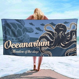 OHTMTHO Thin Lightweight Microfiber Beach Towel Extra Large 36"x72", Sand Free Quick Dry Compact Towels for Swimming Pool Vacation Travel Cruise Ship Camping Picnic, Marine Octopus