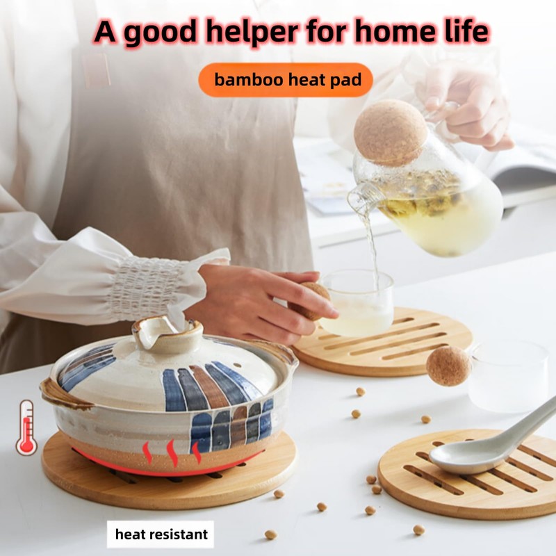 Alfto Hot Pads Trivet,Table Solid Bamboo Wood Trivets for Hot