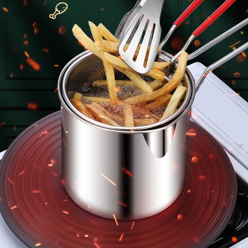 Stainless Steel Deep Fryer Pan Durable Portable Mini Long Handle