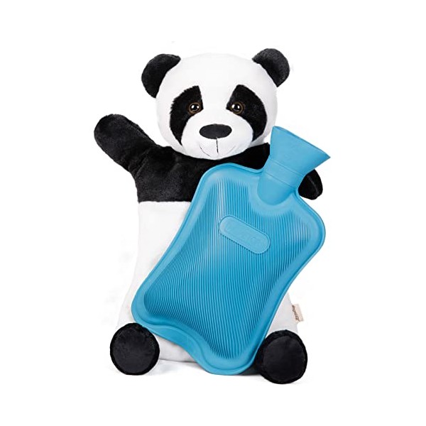 HomeTop Premium Adorable Rubber Hot or Cold Water Bottle with Cute Stuffed Panda Cover (2 Liters, Blue)