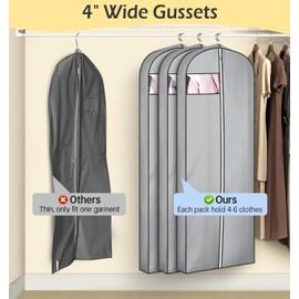 MISSLO 4" Gusseted Garment Bags for Hanging Clothes 65" Dress Bags for Gowns Long Waterproof Dress Cover for Closet Hanging Clothes Storage Bag, 3 Packs