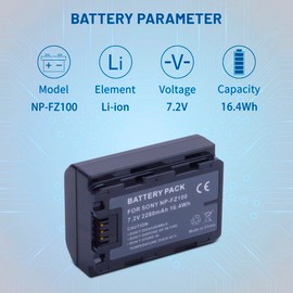 3-Pack NP-FZ100 Battery with Triple Slot LCD Charger for Sony A7iii, A7iv, A7C, FX3, FX30, A9, A6600, A6700, ZV-E1, ZV-E10ii, Alpha 9, Alpha A9 II, A9S, A7R III, A7R IV, A7R V, 2280mAh