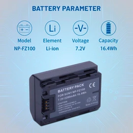 3-Pack NP-FZ100 Battery with Triple Slot LCD Charger for Sony A7iii, A7iv, A7C, FX3, FX30, A9, A6600, A6700, ZV-E1, ZV-E10ii, Alpha 9, Alpha A9 II, A9S, A7R III, A7R IV, A7R V, 2280mAh