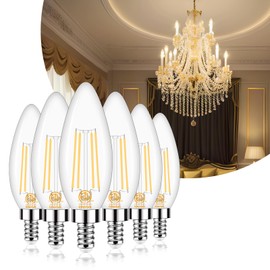 Honesorn E12 LED Bulb Dimmable, 60-Watt Equivalent, Candelabra Led Light Bulbs, 3000k Warm White, Type B Chandelier Light Bulb for Ceiling Fan, C35 B11 Candle led for Candelabra Base, 6 Pack
