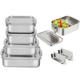 Awaiymi Pack of 4 Stainless Steel Bento Boxes (304 Steel), 47oz/29oz/19oz/19oz, Leak-proof & Stackable Lunch Boxes for Soup, Salad & Leftovers, Set with - Includes 2 Free Dividers