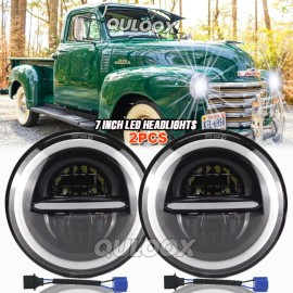 QULOOX Pair 7"inch Round LED Headlights With DRL Turn Signal For Chevy Truck 1947-1957