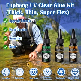 Eupheng UV Clear Glue Kit Super Flex Formula for Fly Tying, Fast Curing, Tack-Free, Crystal Clear, Eco-Friendly, Ideal for Fly Heads, Bodies, Wings & Knot Protection