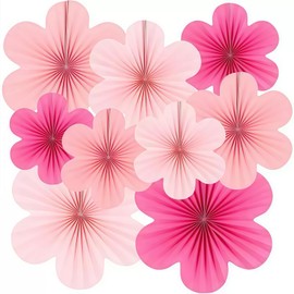 Doyime Paper Fan, 9 Piece Set / 3 Sizes, Colored Paper, Summer Decoration, Decoration, Flowers, Hanging, Reusable, For Decorations, Parties, Graduations, Anniversaries, Weddings, Birthdays