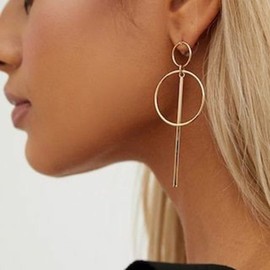 Aneneiceera Boho Large Bar Hoop Earrings Gold Circle Bar Drop Vintage Geometric Circle Rod Earrings Large Round Circle Prom Earrings Jewelry Gifts for Women Girls