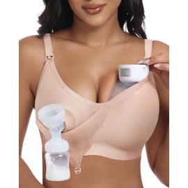 As Fairy Wireless Seamless Pumping Bra Hands Free Nursing Bra Wirefree Comfort Wearable Breast Pump Bras (Nude S)