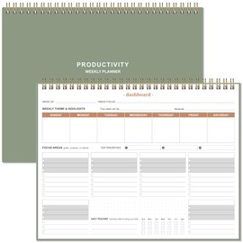 Weekly Productivity Planner - 8.5" x 11" Dashboard Desk Notepad Has 6 Focus Areas to List Tasks for Goals, Projects, Clients, Academic or Meal-Organize Your Daily Work Efficiently, 54 Weeks, Green