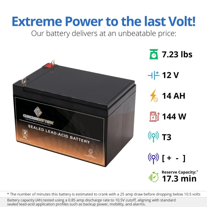 CB CHROMEBATTERY 12V 12AH SLA Battery Nut and Bolt Terminals
