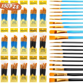 QianMu Pinceles para Acuarela, 150 Piezas Juego de Pinceles de Artista, Juego de Cepillos de Pintura Acrílica, Adecuado para Pintura de Acuarela, Artistas, Niños, Aula, Cabeza Plana y con Punta