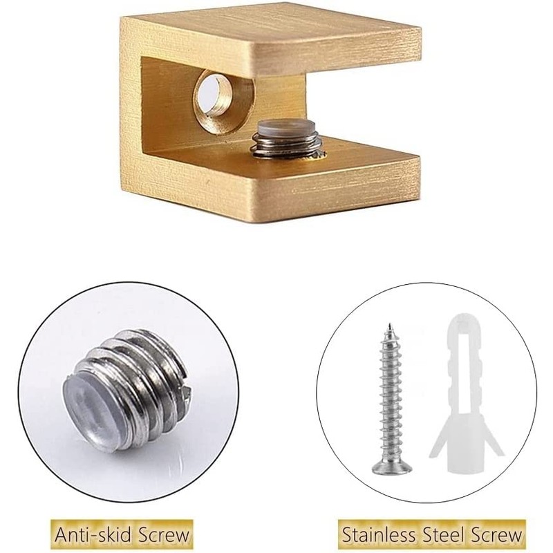 Glass Shelf Clamp, No-drill-on-glass Fixed Panel Glass Shelf Clip Holder