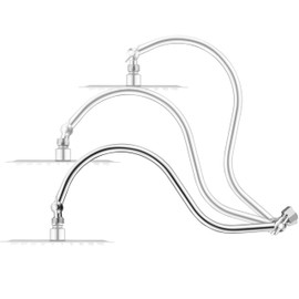 15 inch Goose Neck Curved Extra Long Adjustable Shower Head Extension Arm With Locking Set Screw, Singing Rain Brass Angle Height Adjustable, G1/2 Universal Connector Compatible (Chrome Finish)