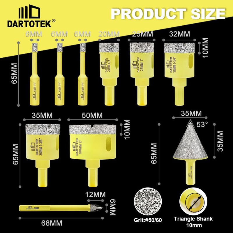 Diamond Core Drill Bits Set 10PCS - DARTOTEK Tile Hole