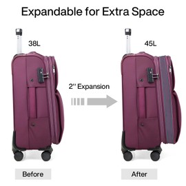 Hanke Softside Expandable 20 Inch Carry On Luggage with Wheels Airline Approved, TSA Luggage Lightweight Rolling Suitcases for Travel Carry On Bag(Purple)