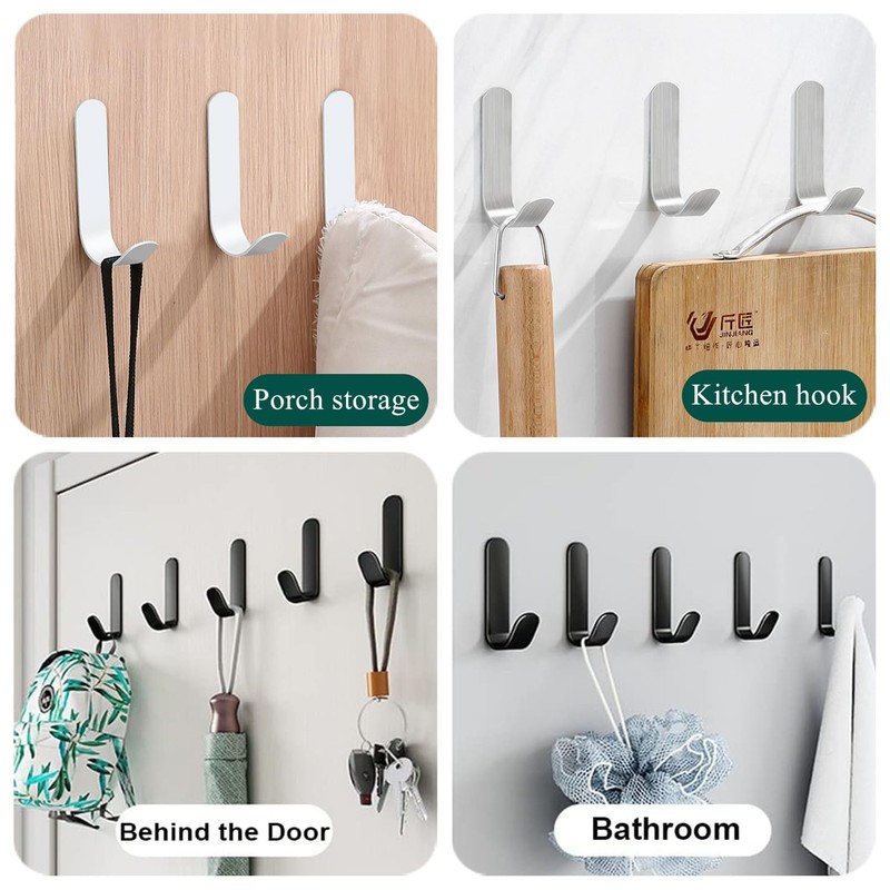 12 Pcs AdhesiveHooks, Stainless Steel Wall Hooks, CoatHooks, WallHooks for
