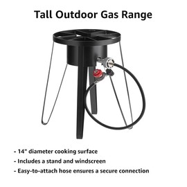 21" Tall Portable Gas Stove with Hose Guard, Steel Heavy Duty Single Burner Outdoor Patio Stove, Tank Cooker Perfect for Deep Frying or Steaming, Turkey Fry, Catered Events, Camping, Range - 55,000BTU