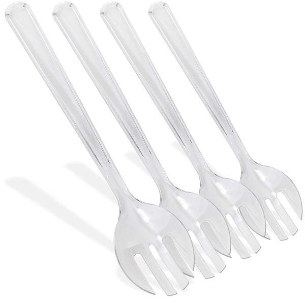 Set of 4 Clear Plastic Four Prongs Serving Forks - Heat Resistant, Heavy Duty, Disposable Forks Set, For Home, Office, School, Party, Picnics, Restaurant, Events, and Everyday Use - By RamPro