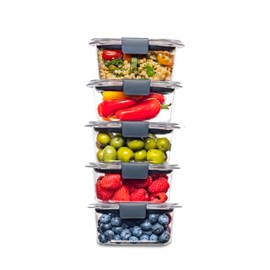 Rubbermaid 10-Piece Brilliance Food Storage Containers with Lids for Lunch, Meal Prep, and Leftovers, Dishwasher Safe, 1.3-Cup, Clear/Grey