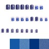 24Pcs Blue Christmas Snowflake Press on Nails Short Square Fake