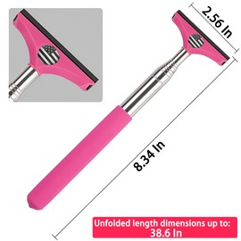 KHGUZ Car Rearview Mirror Wiper, Retractable Vehicle Side Mirror Glass Squeegee, Portable Auto Water Cleaning Tool with Telescopic Long Rod, Universal for SUV, Sedan, Truck (Pink/Flag)