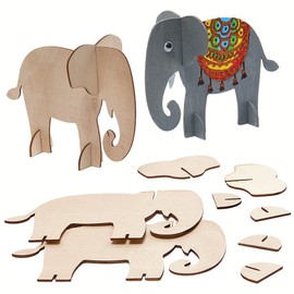 Baker Ross FX234 Wooden Elephant Kits - Pack of 6, Diwali Craft Kits for Kids, Wood Craft Projects, Paint Your Own