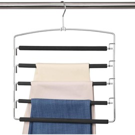 Pants Hangers 5 Layers Stainless Steel Non-Slip Foam Padded Swing Arm Space Saving Clothes Slack Hangers Closet Storage Organizer for Pants Jeans Trousers Skirts Scarf Ties Towels (6 Pack) - Color: 1 Pack