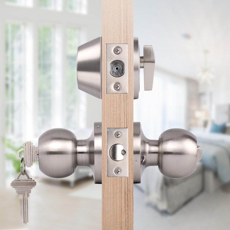 Probrico Door Knob with Single Cylinder Deadbolt, Satin Nickel Door