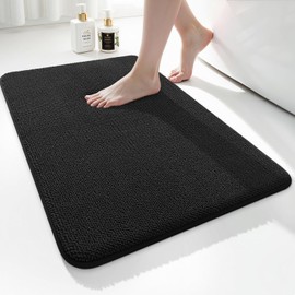 smiry Thick Memory Foam Bath Mat,40 x 60 cm,Extra Soft Absorbent Bathroom Mat,Non-Slip Quick Dry Bath Mats for Bathroom,Machine-Washable Bath Rug Foot Mat,Black