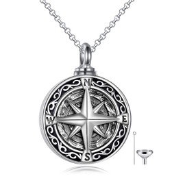 SHEAISRS Compass Urn Necklace for Ashes for Women 925 Sterling Silver Viking Cremation Jewelry for Men