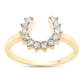 SAVEARTH DIAMONDS 1/4 Carat Round Cut Lab Created Moissanite Diamond Horseshoe Ring for Women In 14K Yellow Gold Over Sterling Silver Prong Set (VVS1 Clarity, 0.25 Cttw) Size-7