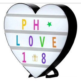 Cinema Light Box Black Heart Shaped LED Light Up Light Box with Coloured Alphabet Stickers