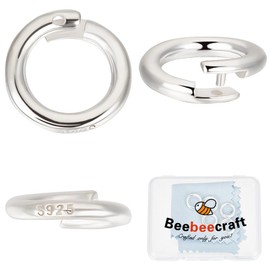 Beebeecraft 1 Box 6Pcs 925 Sterling Silver Split Jump Ring OD 10mm ID 6.5mm Round Connector Locking Jump Rings Open O Ring for Charms Necklaces Earrings Pendants Bracelets Making Repairing Jewelry