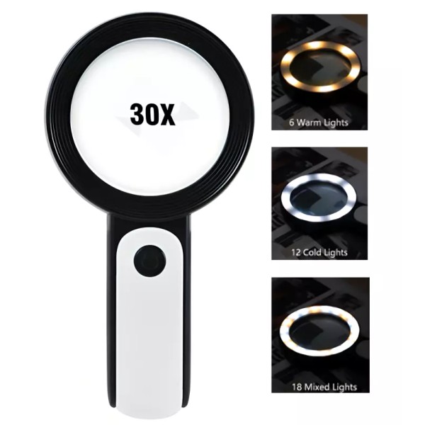 1 PC 30X Magnifying Glass With 12 LED Cold Lights