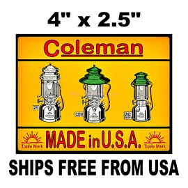 COLEMAN SIGN STICKER  VINTAGE REPLICA CAMPING COLEMAN LANTERNS  4 SIZES - 4 x 2.5 Inches