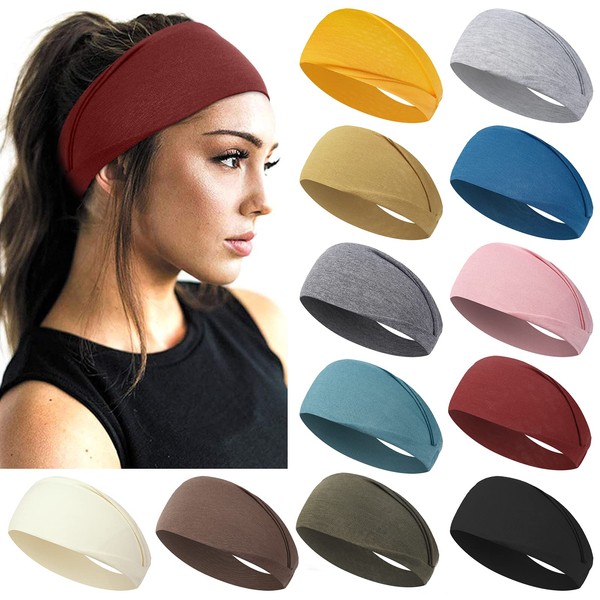 AKTVSHOW Headbands for Women Non Slip 12 Pack Workout Wide Women Headbands Elastic Hair Bands for Short Hair Sports Yoga Exercise Hair Accessories Head Bands