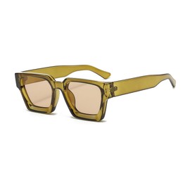 EYLRIM Thick Square Frame Sunglasses for Women Men Fashion Chunky Rectangle Sun Glasses Black Shades(193 Olive Green/Champagne)