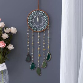 Crystals Dream Catchers,Natural Gem Agate Wall Hangings for Windows Garden Home Décor (Green Aventurine)