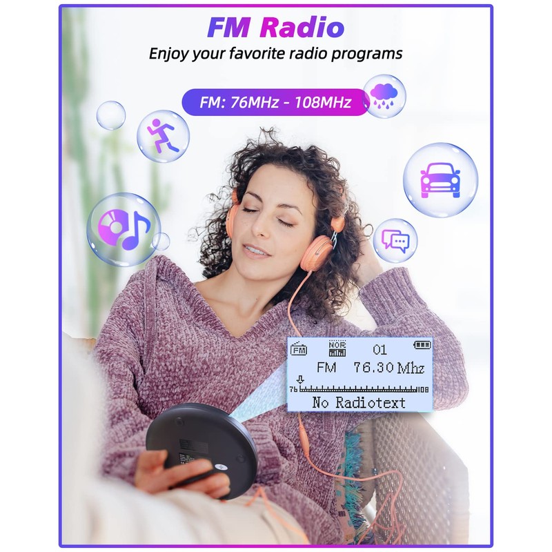 ARAFUNA Portable CD Player Bluetooth with FM Radio, 2000mAh Rechargeable