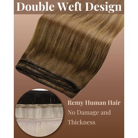 Hetto Balayage Weft Hair Extensions Human Hair Brown Shadows to Light Brown Sew in Hair Extensions 22 Inch 100g/Pack #6/8/14