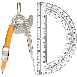2 Pack Geometry Tool Set, Math Compass for Geometry and 6 Inch Protractor Set Include Metal Compass with Pencil and Clear Plastic Protractor for Student Classroom Office Woodworking Art Drawing