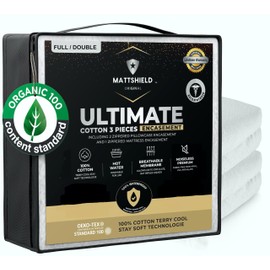 MATTSHIELD Ultimate 3-Piece Kit - Bed Bug-Proof Mattress Cover Full + 2 Pillow Protectors Organic Cotton Terry Top - 6 Sided Waterproof Mattress Protector Zippered - Breathable & Skin-Friendly